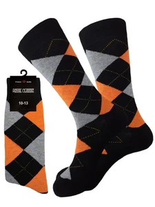 12-6-3-1 Dress Socks Argyle Diamond ORANGE BLACK NATURAL COTTON Socks Size 10-13 - Picture 1 of 18