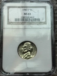 1987-P MS63 Jefferson Nickel NGC - Picture 1 of 2