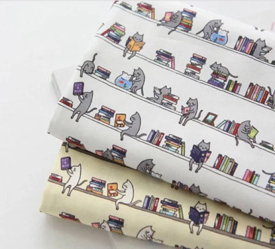 Library Cat patterned Fabric made in Korea by the Half Yard - Image 1 of 4