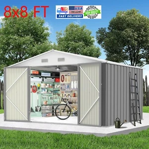 8x8FT Outdoor Metal Storage Shed Steel Utility Tool House With Doors & Vents USA - Picture 1 of 5
