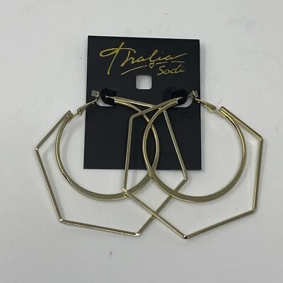 Pendientes de aro Thalia Sodi para mujer grandes tono dorado hexagonales con interior redondo 2,5" Foto 1 de 4