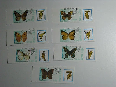 Set of 7 Stamps Butterflies Viet Nam Vietnam 1989 Caterpillars Imperforated - Image 1 of 2