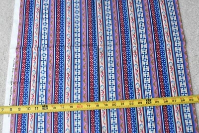 26" Long, Fancy Pink Blue & Tan Stripes Quilt Cotton, Quilting Treasures, P8396 - Image 1 of 4