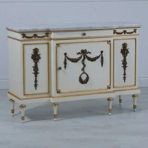 English Regency Mahogany Cabinet Server Dresser Cream marble White w Gold Leaf - Picture 1 of 7