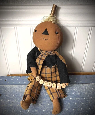 Grubby Primitive Rustic Fall Summer Halloween Harvest Jack Pumpkin Doll 13" - Image 1 of 4