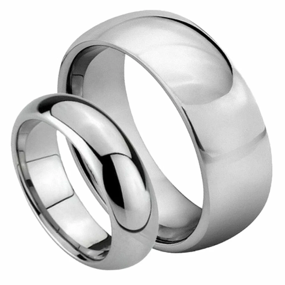 His & Her's 8MM/6MM Tungsten Carbide Classic Domed Shiny Wedding Band Ring set - Image 1 of 1