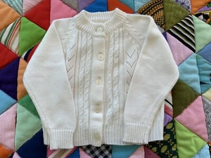 Vtg Child’s Size 4 Little Miss Primstyle 100% Acrylic White Cardigan Sweater - Picture 1 of 5