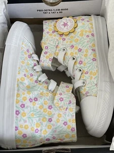 Converse Flowered High Top Tennis Shoes Infant Girl Size 8! Yellow Purple Pink! - Picture 1 of 12