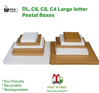 PICK2BASKET PIP BOXES Royal Mail PIP Large Letter EcoFriendly Cardboard Postal Mail Box C4 C5 C6 DL