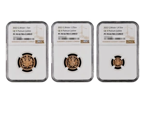Queen Elizabeth II 2022 Platinum Jubilee 3 Coin Gold Sovereign Set Limited 1000 - Picture 1 of 9