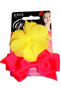 Goody 2 Pc Glam Girls Salon Clips  Yellow Flower & Pink Bow # 07586 - Picture 1 of 2