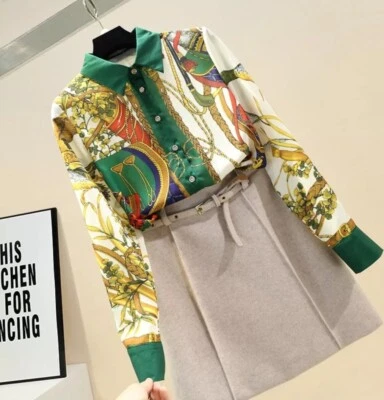 Ladies Blouse Design Green Bird   Print  Smart Casual Basic  Top  Shirt  10  12 - Image 1 of 4