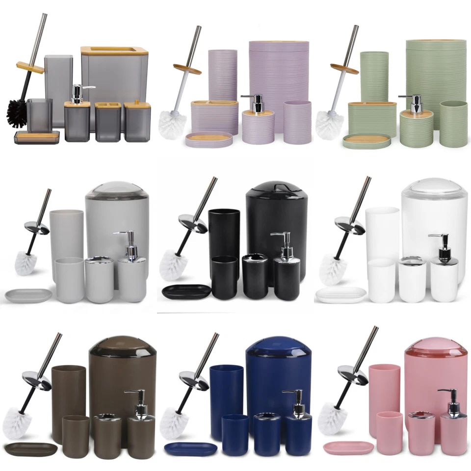 6PCS Bathroom Accessories Set Bin Soap Dispenser Toothbrush Tumbler Toilet Brush - Image 1 of 1