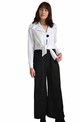 Mono Palazzo Vintage Años 60 Mod Blanco y Negro Pierna Ancha Pantalones EE. UU. Una Pieza 14 Foto 1 de 4