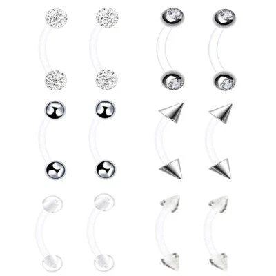 12X Steel Crystal Acrylic Ball Eyebrow Ring Stud Curved Bar Barbell Piercing Set — 第 1/4 张图片