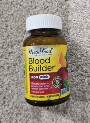 LARGER 60 Mini Tabs - MegaFood Blood Builder, Energy Boosting Iron SUPPLEMENT - Image 1 of 2