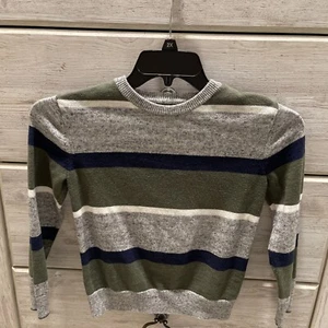Gap kids Gray/Green/Navy Striped Sweater Boys Size M EUC Crew Neck Cotton/Poly - Picture 1 of 2