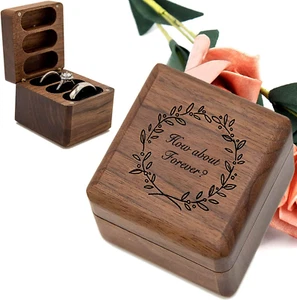 Wood Ring Box for 3 Rings Wedding Ceremony - Engraved Wooden Ring Bearer Box Wed - Picture 1 of 12