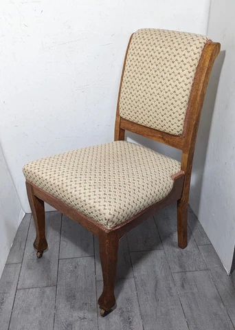 Antique Victorian Mission Tiger Oak Wood Dining Parlor Vanity Ladies Chair Cover