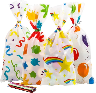 Bolsas de celofán transparentes 100 piezas, bolsas de celofán transparentes con impresión de garabatos de 5 X 11 pulgadas Foto 1 de 4