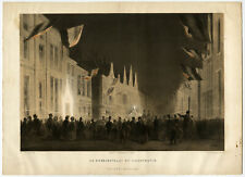 Antique Print-BREESTRAAT-LEIDEN-NIGHT-ILLUMINATION-Bruining-Last-1855