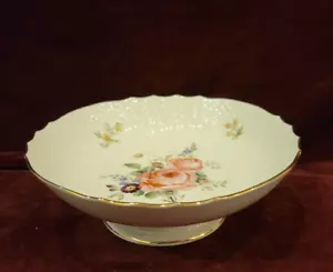 Royal Copenhagen Denmark Pedestal Bowl 7" Pink Roses Gold Trim - Picture 1 of 5