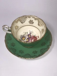 1940er Paragon Kohl Rose Jade Grün & Gold Teetasse/Untertasse Knochen China ENGLAND - Bild 1 von 6