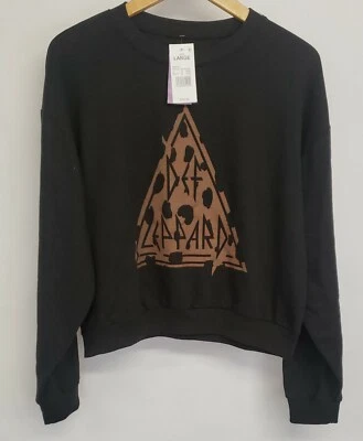 Women's Def Leppard Graphic Cropped Sweatshirt Black Leopard Print Size Large - Imagem 1 de 4