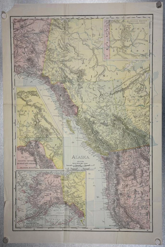 Mapa do Alasca e dos Campos de Ouro Yukon Canadá Califórnia 1903 Rand McNally - Imagem 1 de 3