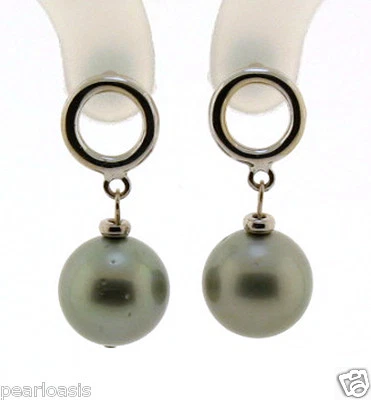 Pendientes colgantes de perlas de Tahití gris plata de 11,4 mm, oro blanco de 14 K, NUEVO Foto 1 de 2
