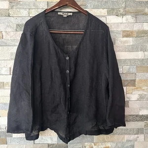 FLAX 100% Linen Button Down Duster Cardigan Lightweight Textured Jacket L - Picture 1 of 6
