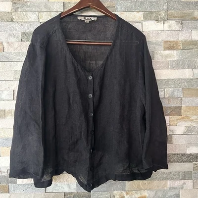 FLAX 100% Linen Button Down Duster Cardigan Lightweight Textured Jacket L - Image 1 of 4