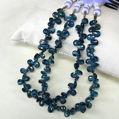 Piedras preciosas de cianita verde índigo tamaño 7x5 mm cuentas briolette de pera facetadas hilo de 8" Foto 1 de 4