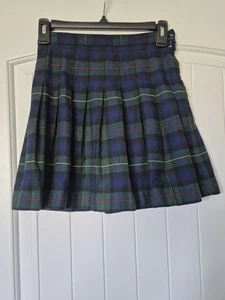 Lands' End girls size 14 Navy blue and green plaid pleated school uniform skirt - Picture 1 of 7