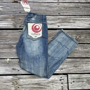 Pantalones de mezclilla vintage con cafeína Y2K gótico grunge rave estilo JNCO lavado medio 36x34 nuevos - Imagen 1 de 9