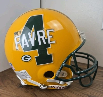 Auténtico casco de fútbol americano Brett Favre Green Bay Packers personalizado VSR-4 Riddell Foto 1 de 4