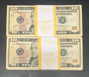 BEP Strap of 100 Uncirculated 2021 $10 Ten Dollar Bills In Sequential Order - Picture 1 of 6