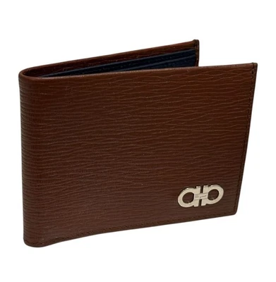 Cartera Salvatore Ferragamo Plegable Cuero Marrón y Azul Gancini Foto 1 de 4