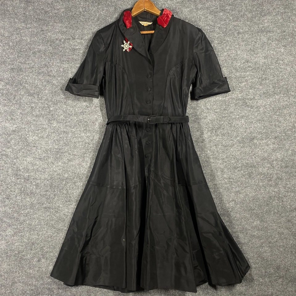 Vestido Vintage Años 50 Junior Towne Nylon Rojo Terciopelo Mujer Talla 15 Negro Rockabilly Foto 1 de 4