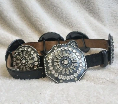 Cinturón Tony Lama Mujer Cuero Avestruz Negro Estrás Medallones Talla 34 Foto 1 de 4