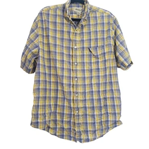 Eddie Bauer Mens Yellow Blue Plaid Short Sleeve Button-Down Shirt Size L Preppy - Picture 1 of 7