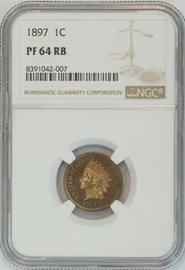 1897 Indian Head Cent PROOF PF 64 RB NGC 1C US COIN Penny ONLY 1,938 Minted! - Picture 1 of 4