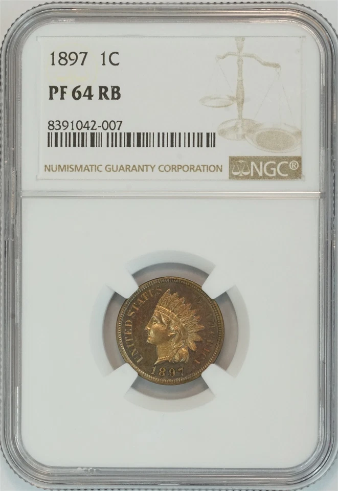 1897 Indian Head Cent PROOF PF 64 RB NGC 1C US COIN Penny ONLY 1,938 Minted! - Image 1 of 4