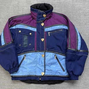 Giacca sci vintage Descente donna 8 viola blu colorblock isolata neve anni 90 - Foto 1 di 19