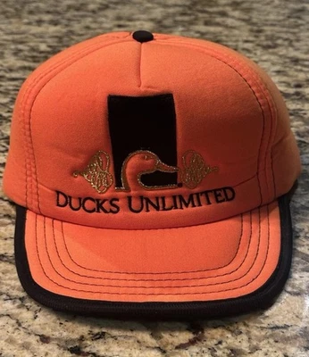 ВИНТАЖНЫЙ BLAZE ОРАНЖЕВЫЙ ЧЕРНЫЙ УТКИ НЕОГРАНИЧЕННОЕ ВОДИТЕЛЬ ГРУЗОВИКА ШЛЯПА ВЫШИТЫЙ РЕГУЛИРУЕМЫЙ - Изображение 1 из 4