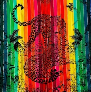 Hermès Carré 90 Silk Jungle Love Leopard Rainbow Stripes Scarf - Picture 1 of 7