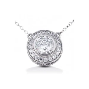 Colgante con halo de diamantes naturales brillantes redondos de 3/4 CTW D VS2 certificado - Imagen 1 de 2