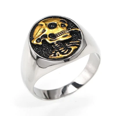 Men's Gothic Smoking Skull Ring Stainless Steel Retro Biker Punk Ring Size 7-13 - Image 1 of 3