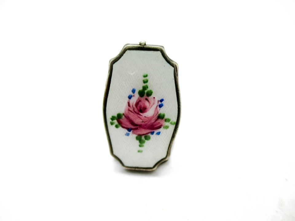 Antique Enamel Guilloche Rose Locket Pendant Signed Sterling Foto 1 de 1