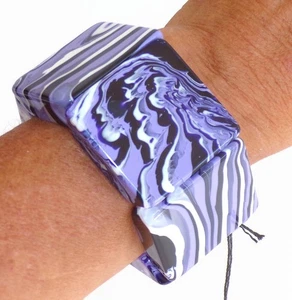 Sobral Onda Mery Marbled Multi Purple Panel Bead Artist Made Statement Bracelet - Picture 1 of 6